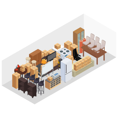 Illustration of what fits in a 10' × 20' storage unit